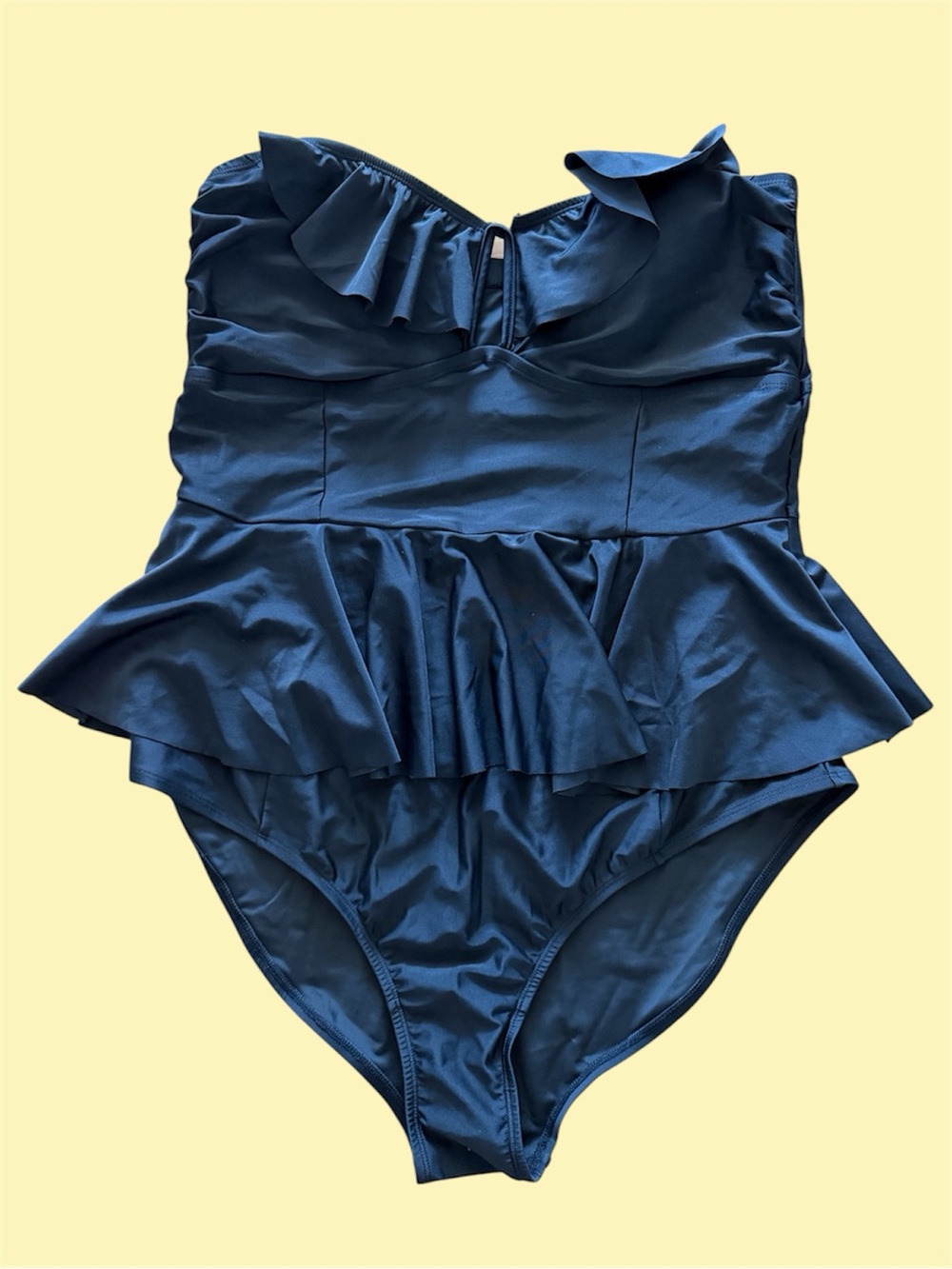 Black Ruffle Peplum One-Piece Swimsuit with convertible straps